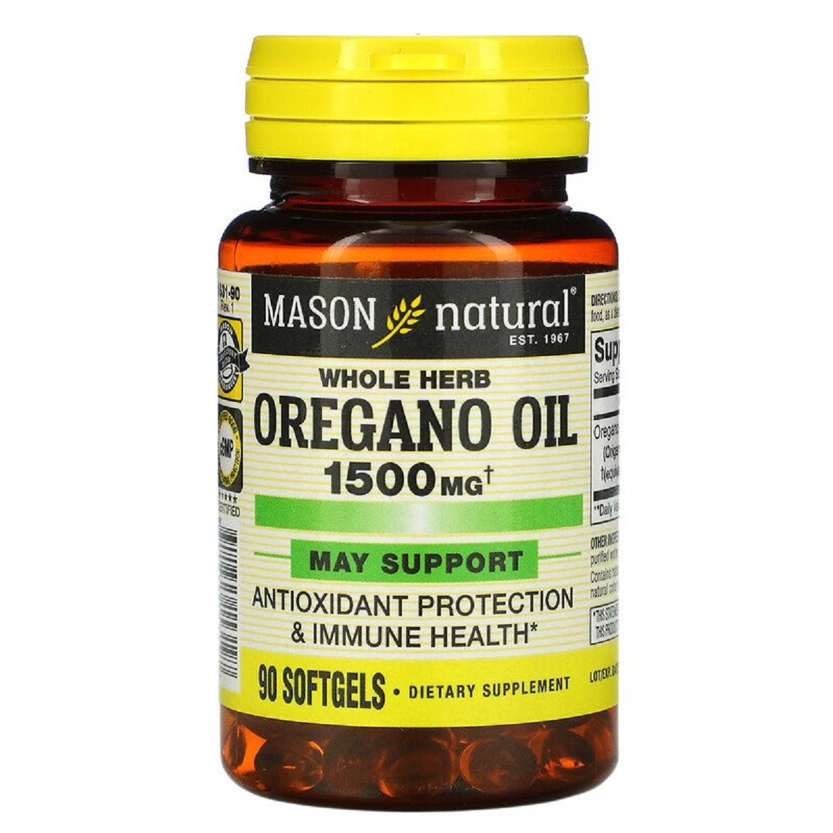 

Масло Орегано 1500 мг, Oregano Oil, Mason Natural, 90 гелевых капсул