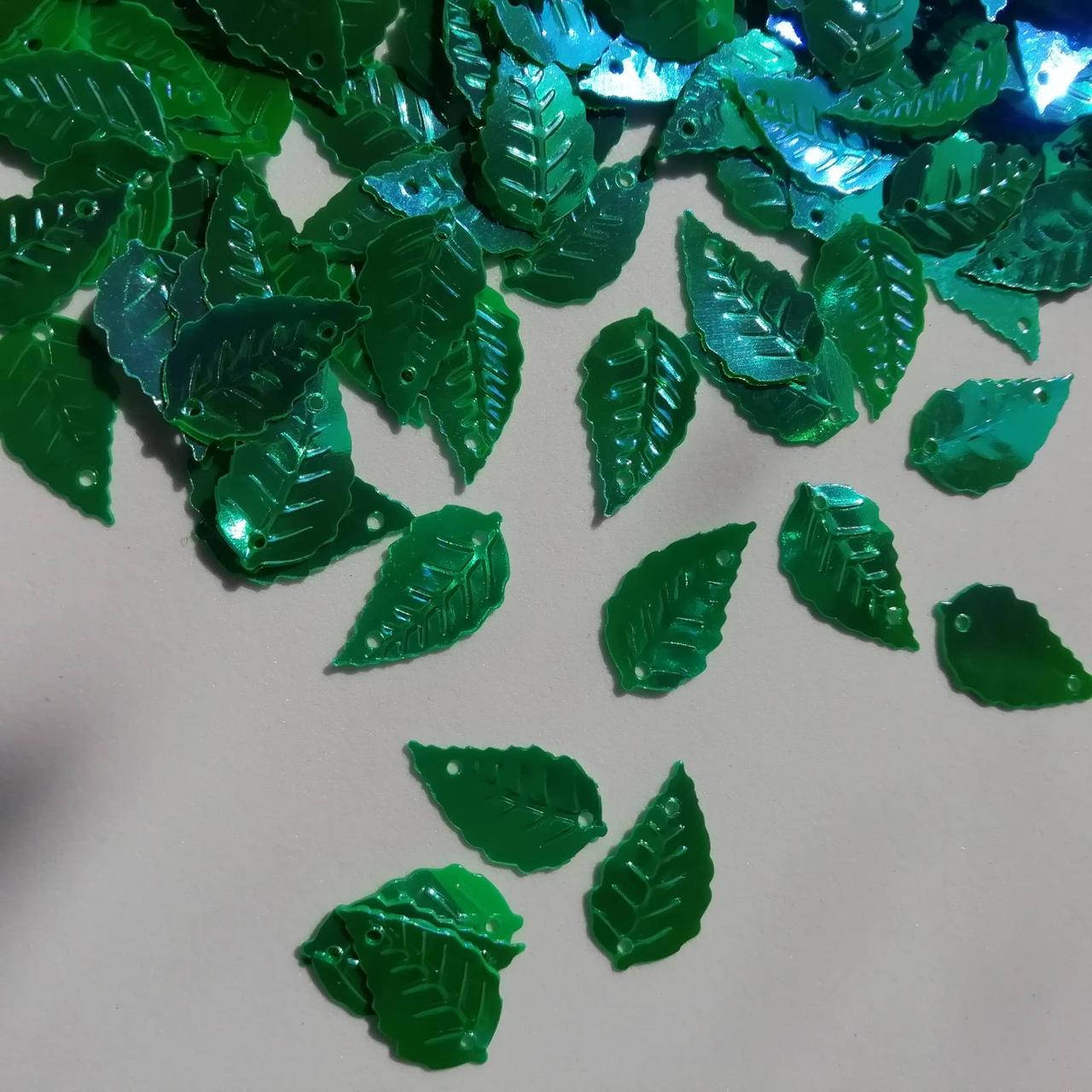 

Пайетки березовый лист 16 мм зеленый 200 грамм