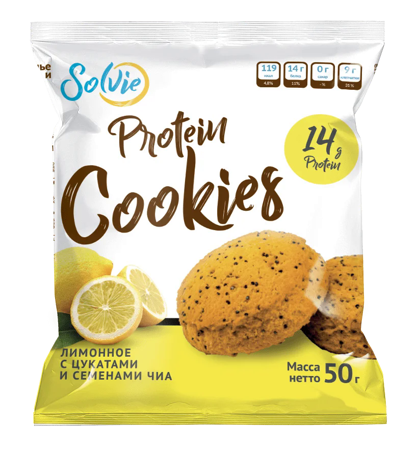

Протеиновое печенье Solvie Лимонное с Цукатами и Чиа (50 грамм)