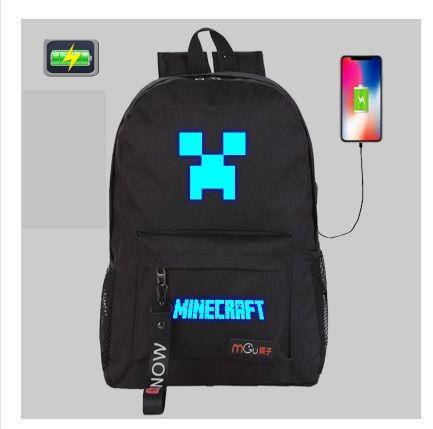 

Рюкзак светящийся Майнкрафт Minecraft с USB разъемом + универсальный шнур, Черный