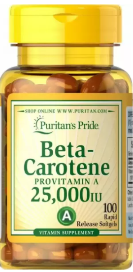

Бета-каротин, Beta-Carotene, Puritan's Pride, 25 000 МЕ, 100 гелевых капсул