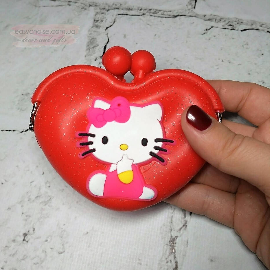 

Кошелек-сумочка силикон Китти, красный с блестками
