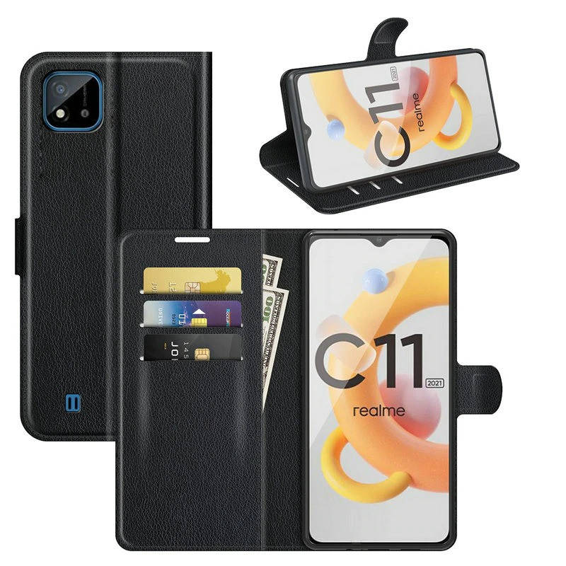 

Чехол IETP для Realme C11 2021 книжка кожа PU с визитницей черный