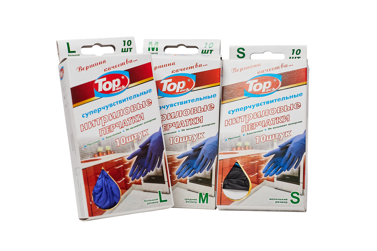 

Рукавички TOP PACK Нітрил госп.  (1х10) 10 штук в упаковці, Синий