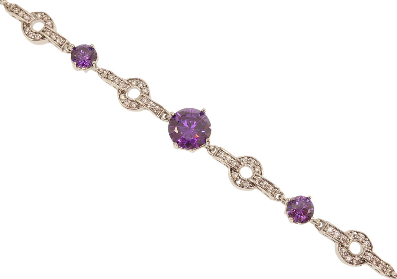 

Браслет Xuping Родий "Колечки с цирконием и сиреневыми кристаллами" длина с доп.замком 17,19см х 2-6мм