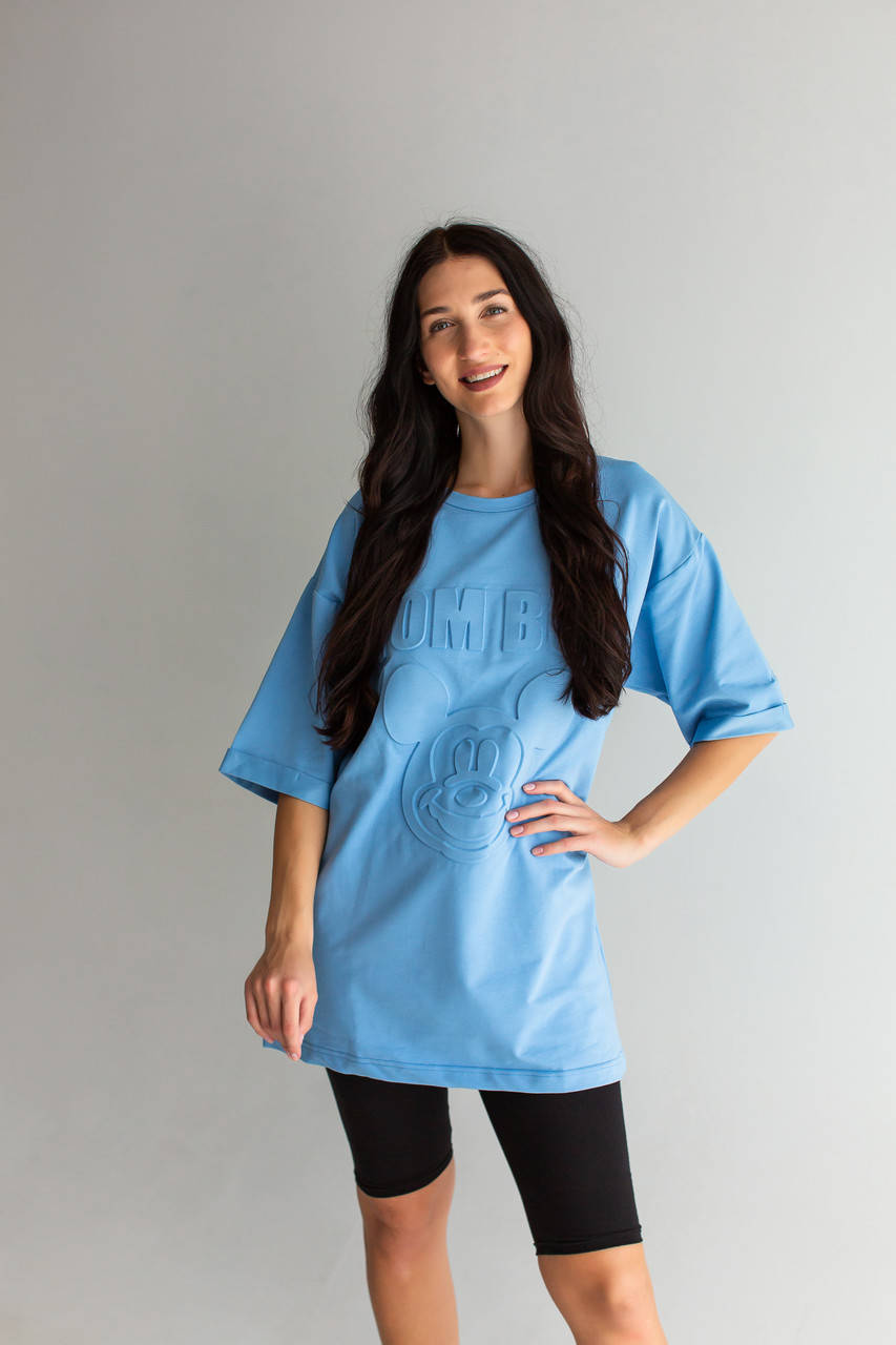 

Женская удлиненная футболка голубая (12191) Oversize, Голубой