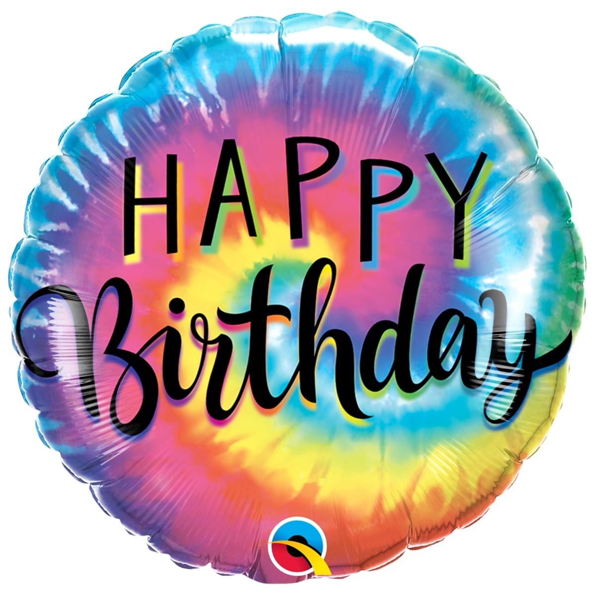 

Фольгированный шарик Qualatex 18" Круг Happy Birthday Радужные завитки, Разные цвета