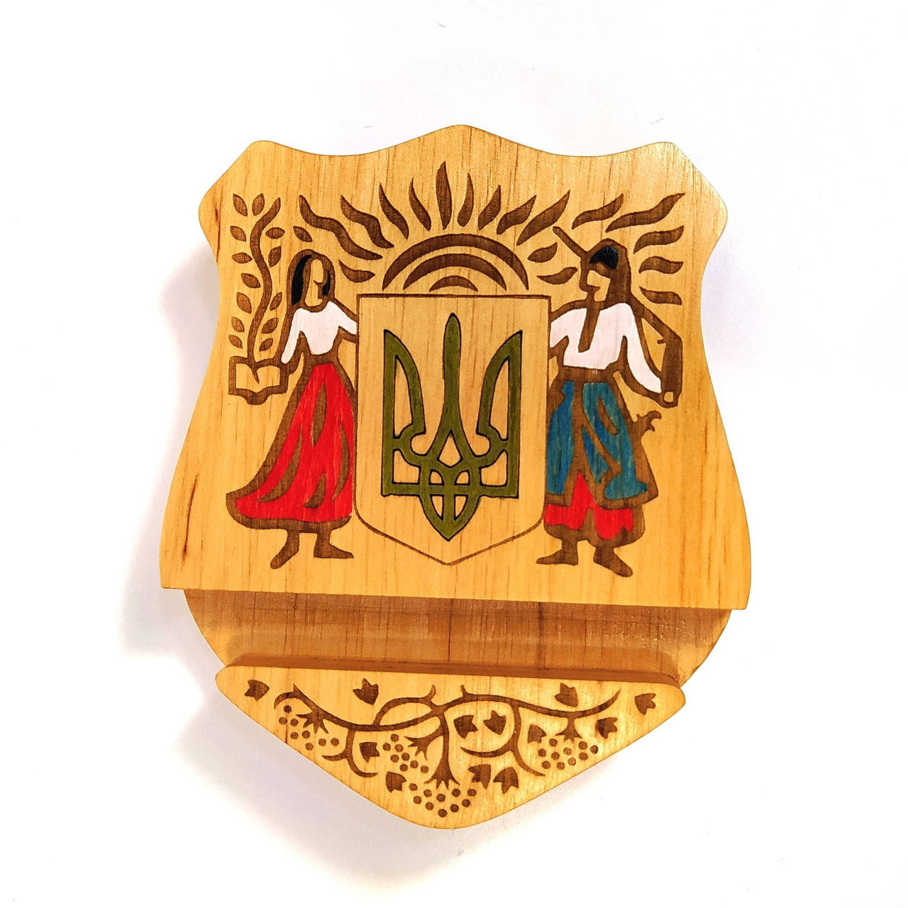 

Подставка держатель под телефон смартфон планшет Герб Украины 10х12х2 см Мастерская мистера Томаса дерево лак