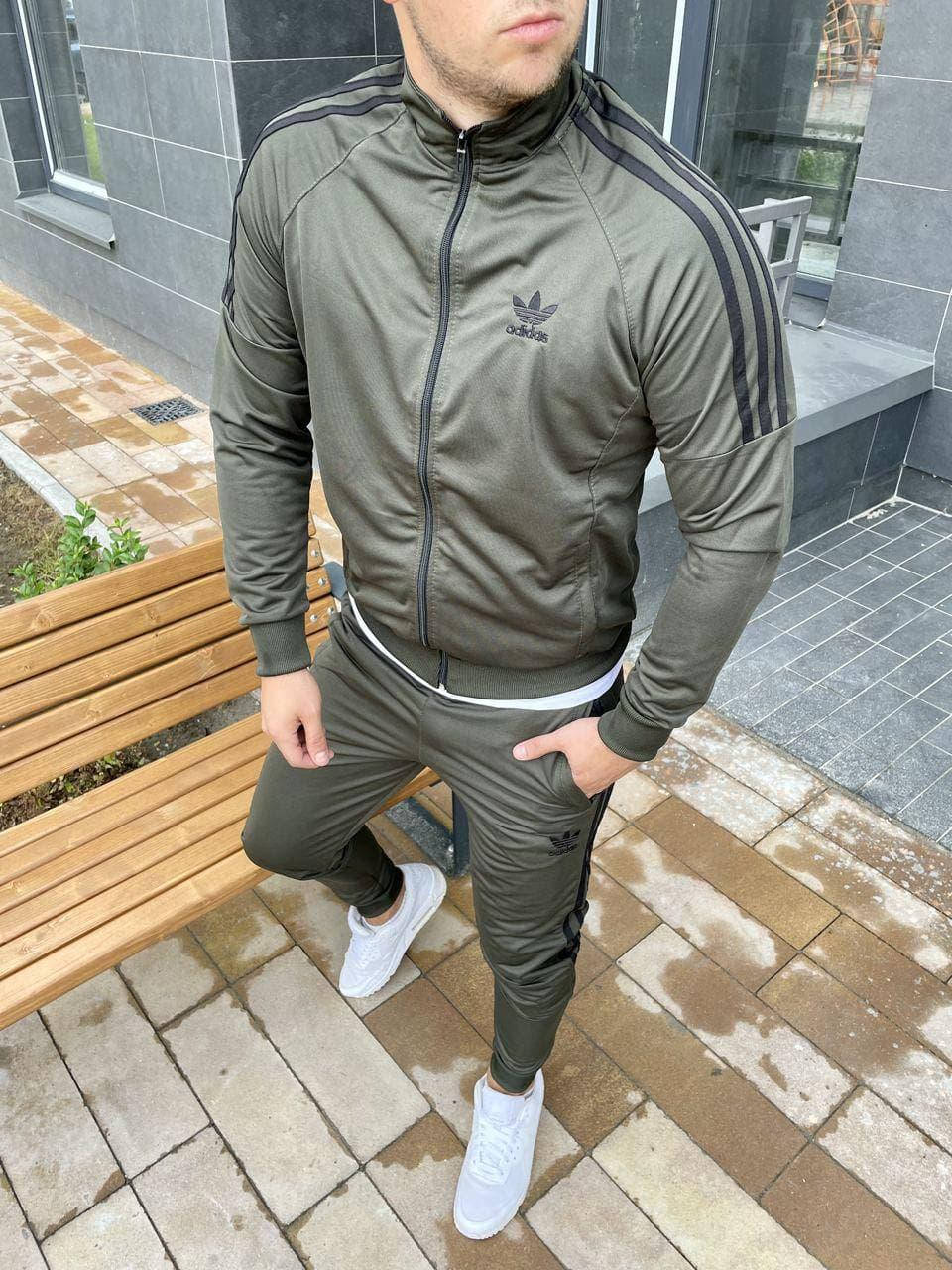 

Мужской спортивный костюм Adidas хаки без капюшона лакоста L Люкс
