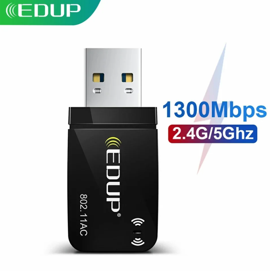 

Адаптер Wifi EDUP EP-1689 чип 8812BU USB3.0 Gigabit 1300Mbps 2.4/5.8Ghz Двухдиапазонный