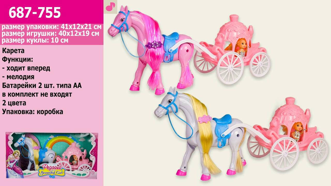 

Карета R-686-755 (12шт) с лошадкой, куколкой, лошадка ходит, в кор.41*12*21см