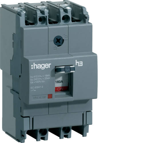 

Автоматический выключатель Hager x160, 125А, 3P, 18 kA (HDA125L) Хагер