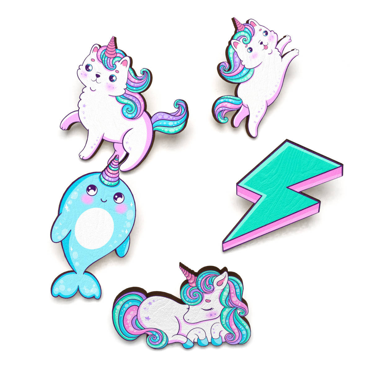 

Набор деревянных значков на одежду (Кавайный единорог #1) пины из фанеры, брелок, брошь из дерева