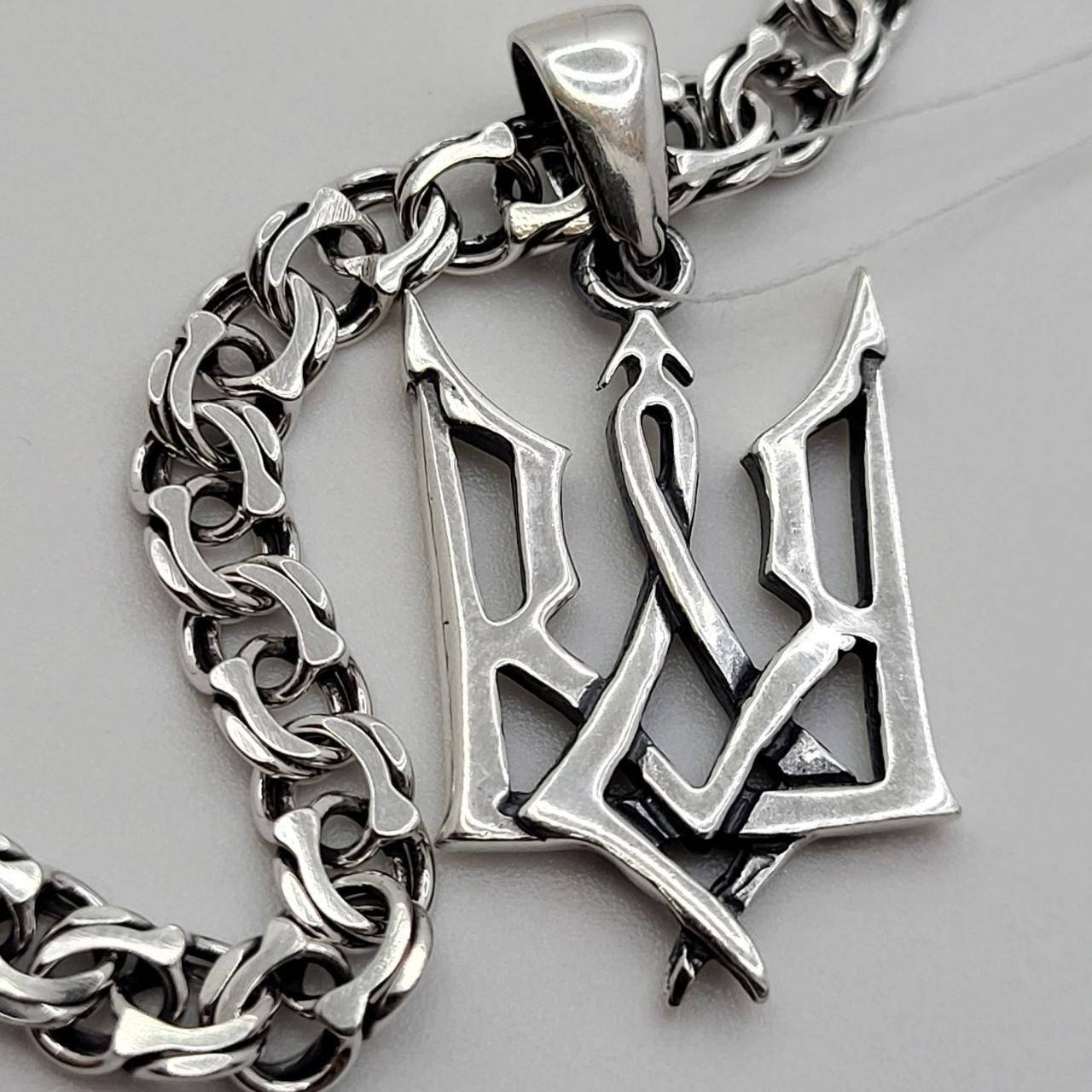 

Серебряная цепочка с подвеской трезубец Герб Украины серебро чернёное 925 пробы