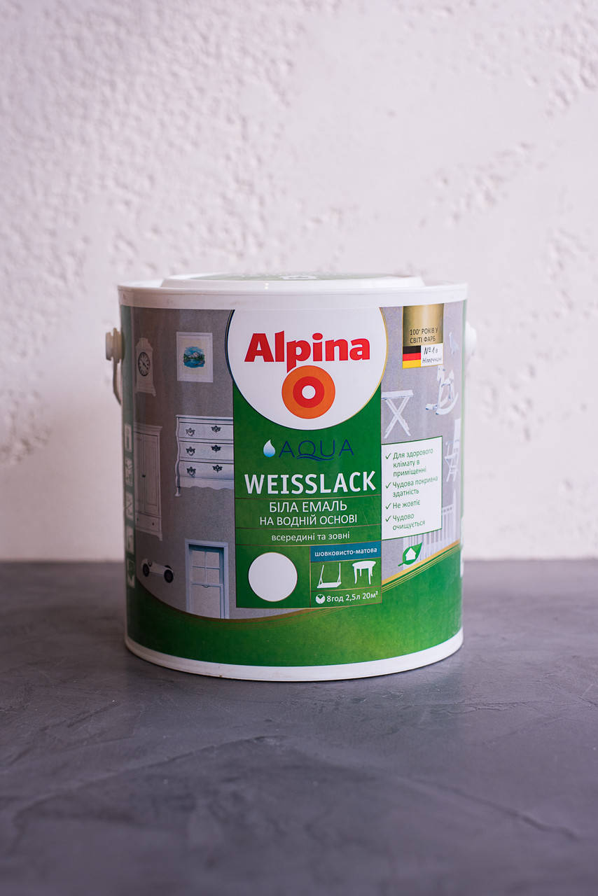 

Alpina Aqua Weisslack Белая эмаль на водной основе 0.75, шелковисто-матовая