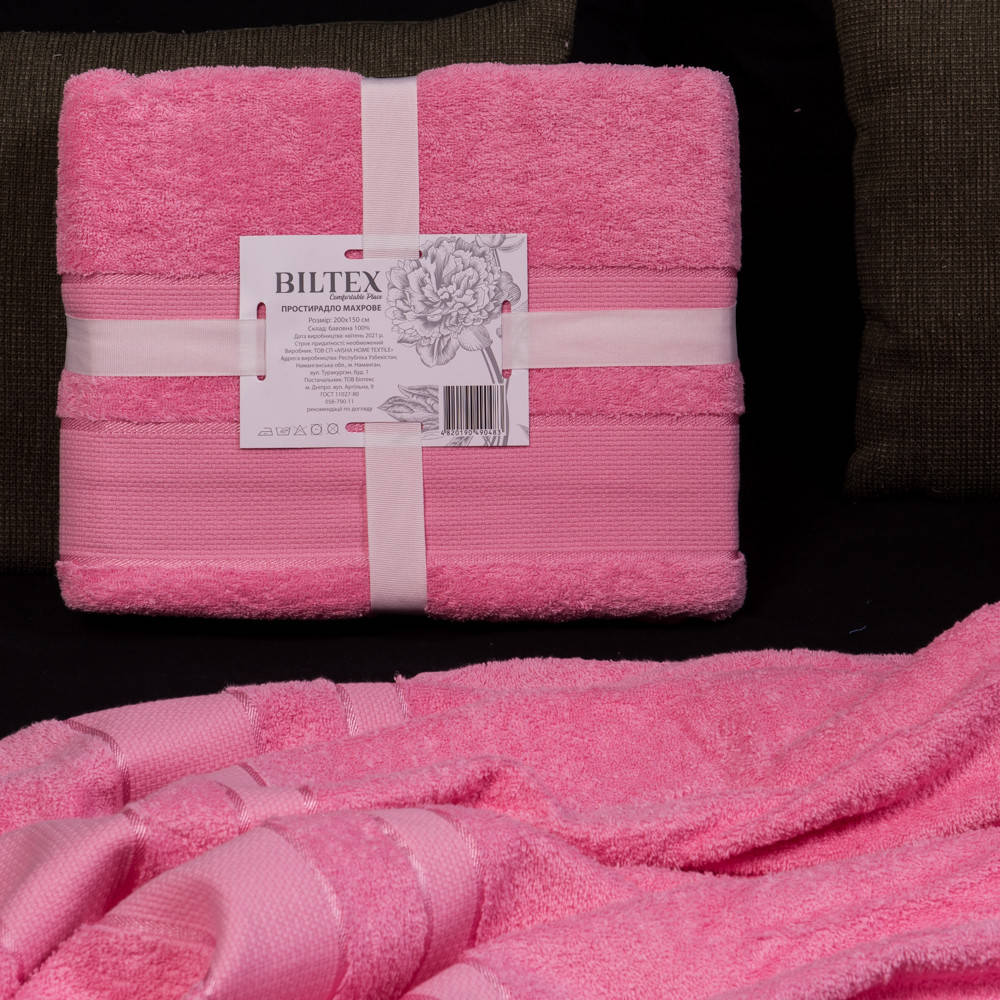 

Простынь махровая розовая 100% хлопок 150*200, Aisha Узбекистан, Розовый