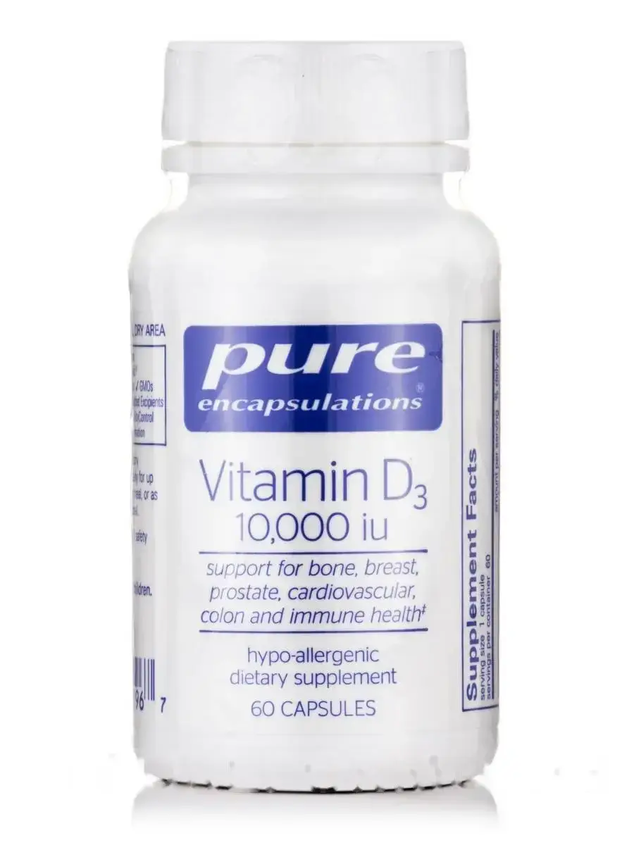 

Витамин D3 10, 000 IU, Vitamin D3, Pure Encapsulations, 60 Капсул