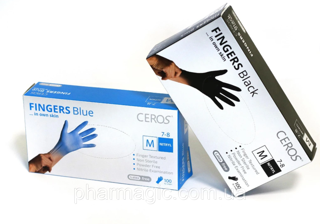 

Перчатки нитриловые одноразовые без пудры Ceros FINGERS Cobalt blue размер -  100шт, Синий