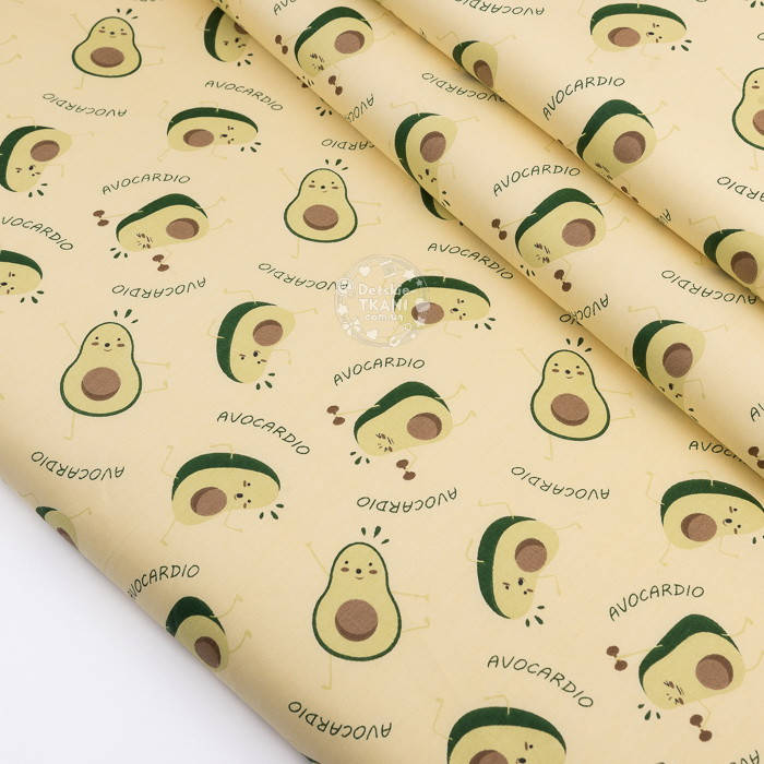 

Сатин ткань "Авокадо с глазками" на светло-жёлтом фоне, № 3278с, Разные цвета