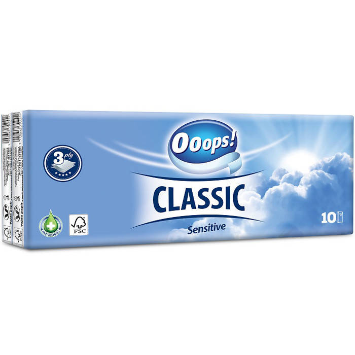 

Салфетки Ooops! Classic Sensitive 3-х слойные 10х10 Классик нежный, Белый