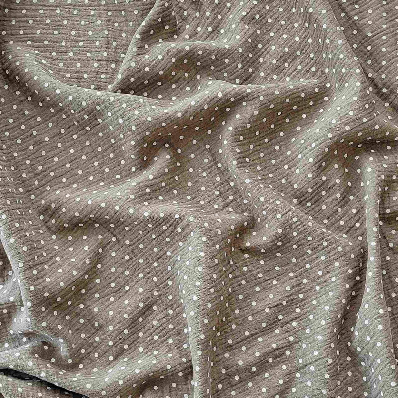 

Муслин Белый горох на коричнево-оливковом 2х слойный