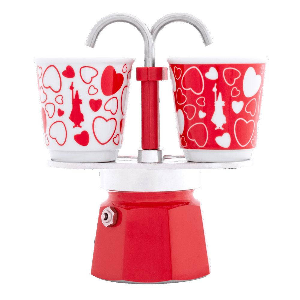 

Подарочный набор Bialetti Set Cuore: гейзерная кофеварка Mini Express (2 cup) + 2 кофейных стаканчика, Красный