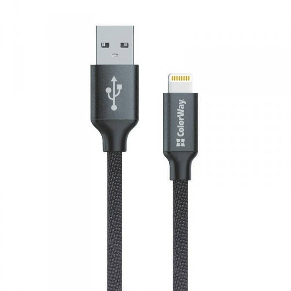 

Кабель ColorWay USB-Lihgtning, 2.4А, 2м, Black (CW-CBUL007-BK), Черный