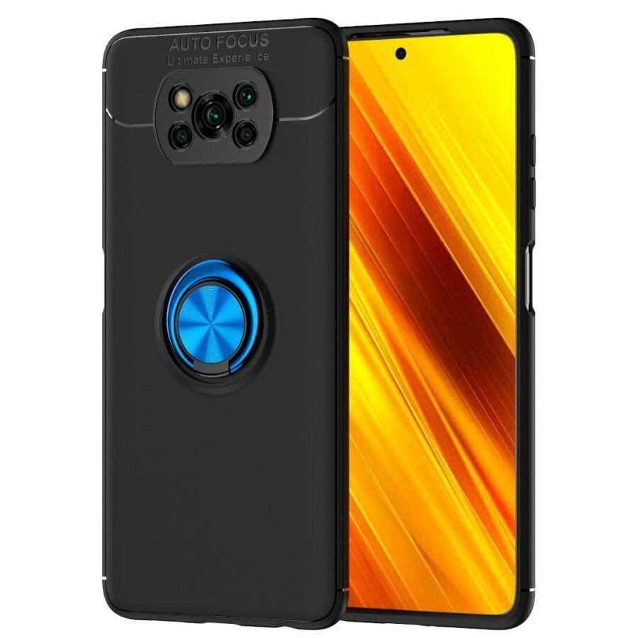 

Чехол TPU Ring для Xiaomi Poco X3 / X3 Pro бампер противоударный с подставкой Black-Blue