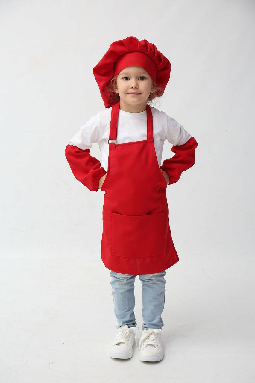 

Детский фартук повара с колпаком красного цвета (2-5 лет)