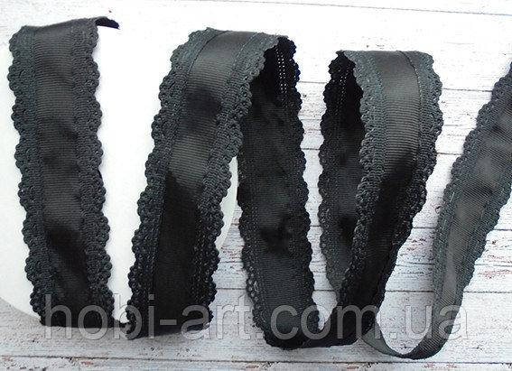 

Стрічка репсова 35мм з ажурним кантом №10 чорна