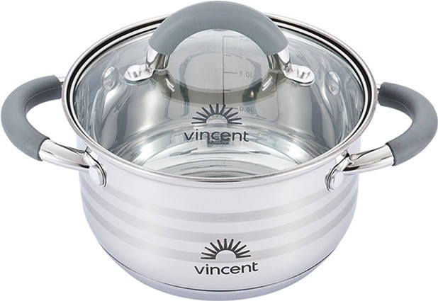 

Кастрюля из стали 3.6 л Vincent 20 см, с силиконом на ручках VC-3179-20, Серый