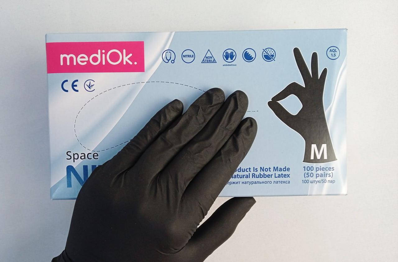

Перчатки нитриловые неопудренные mediOk Черные, Черный