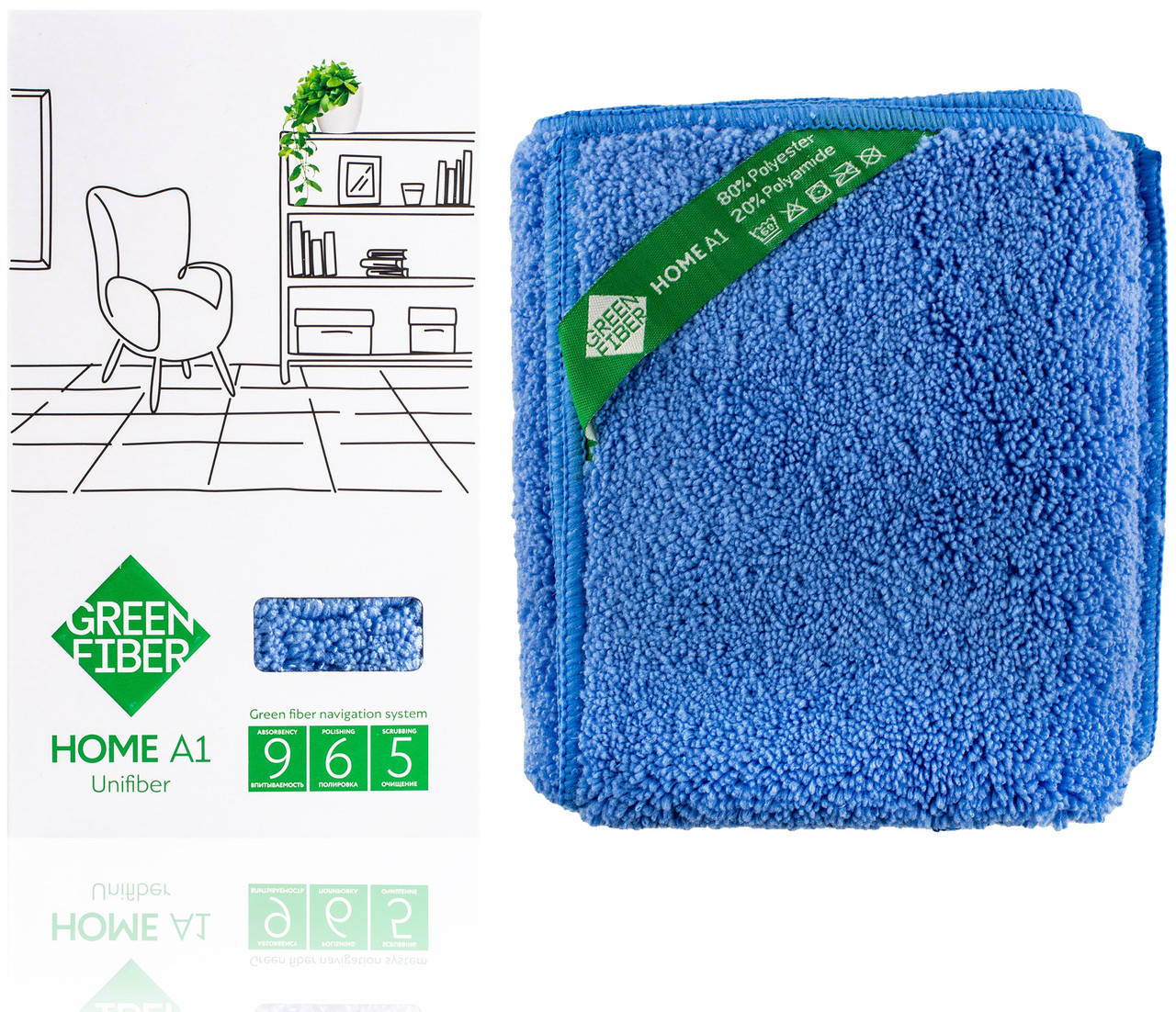 

Салфетка GreenWay Green Fiber HOME A1, Файбер универсальный, голубой (08015)