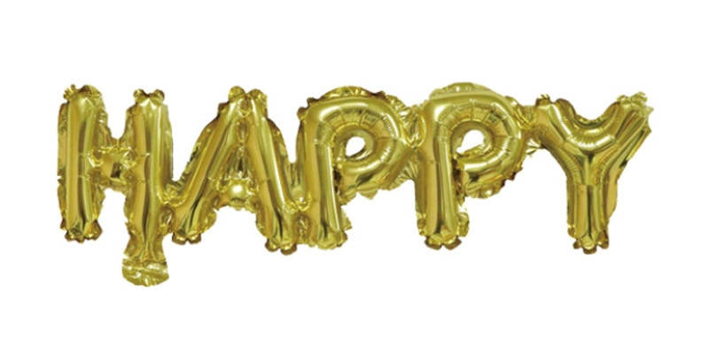 

Фольгированный шар мини-фигура Happy золото 12х48см Китай