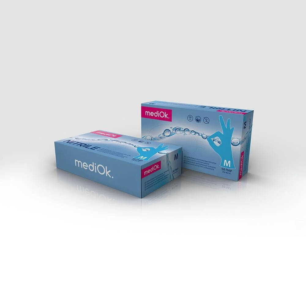

Нитриловые перчатки MediOK Ocean, М (7-8), голубые, 100 шт, Голубой