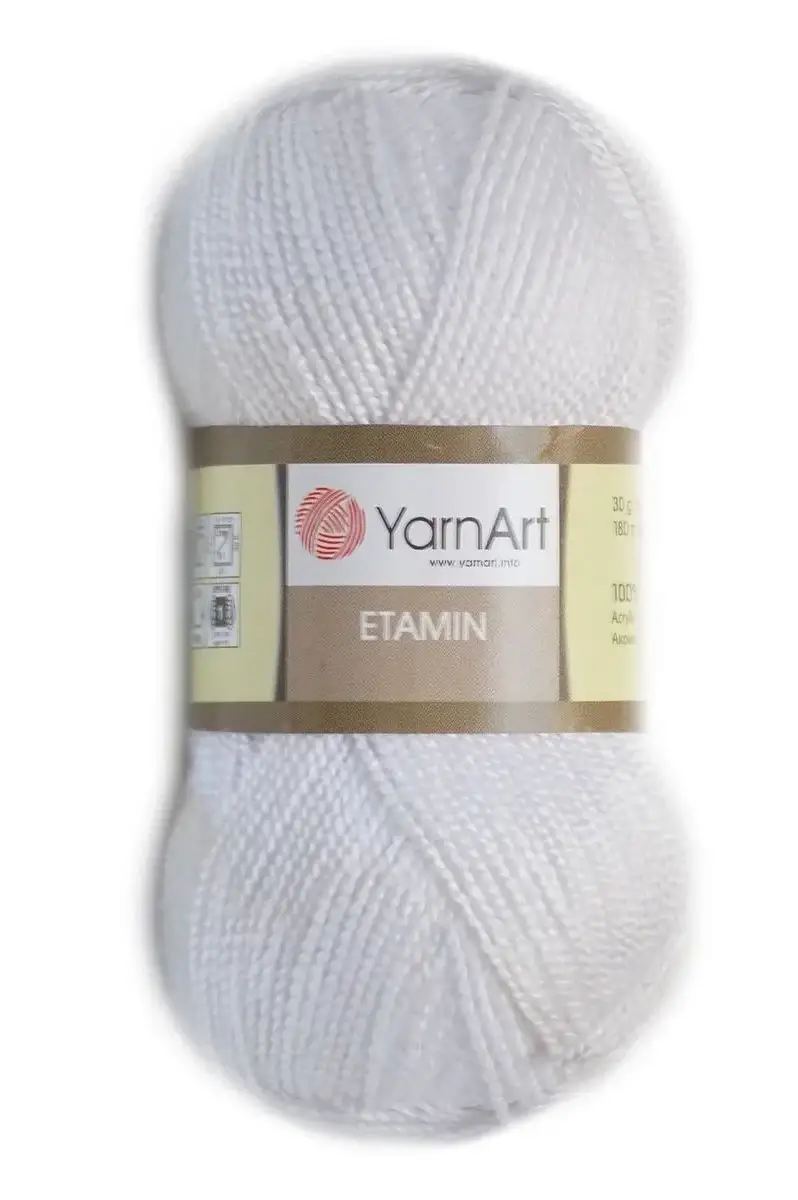 

Пряжа Турецкая акриловая YarnArt Etamin Ярнарт Этамин 100% акрил Летняя 421- белый