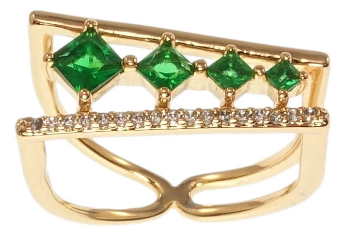 

Кольцо Xuping Позолота 18K "Модерн с зелеными кристаллами и дорожкой циркония" р16,17.5,18,18.5,20