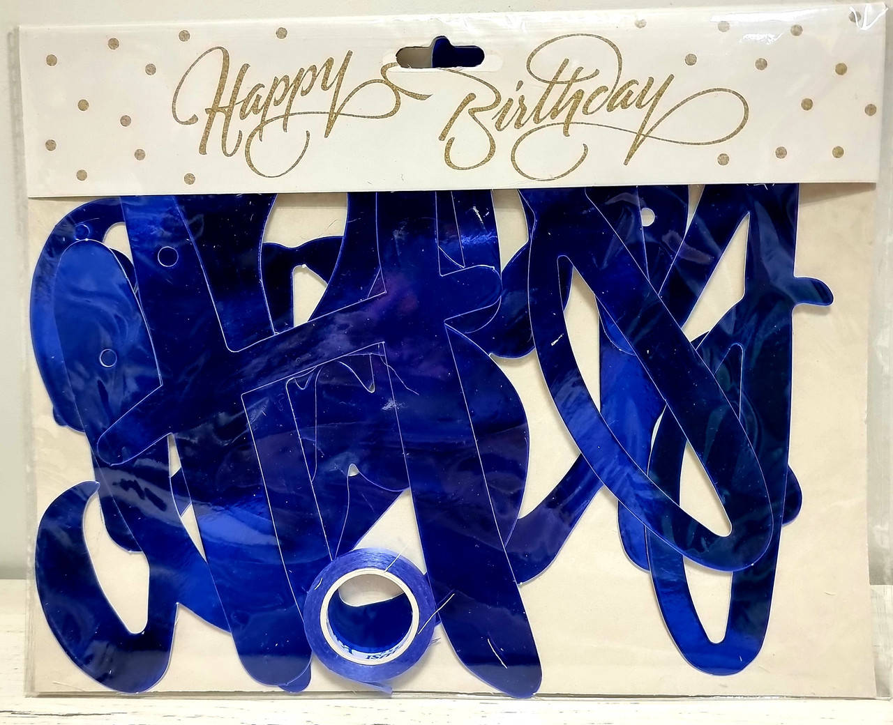 

Гирлянда бумажная Happy birthday прописью, синяя