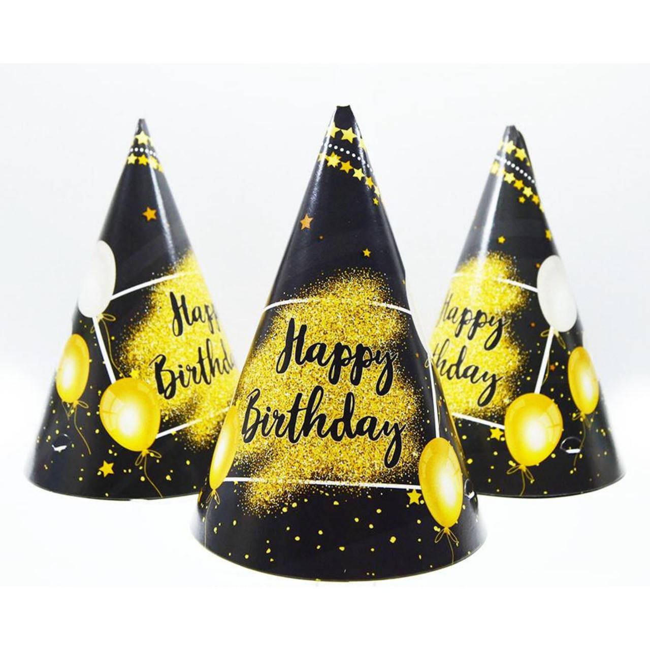 

Колпак праздничный "Happy birthday черные с золотом"