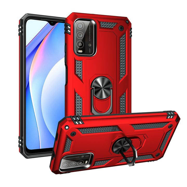 

Противоударный матовый чехол для Xiaomi Redmi 9T красный бампер с кольцом подставкой