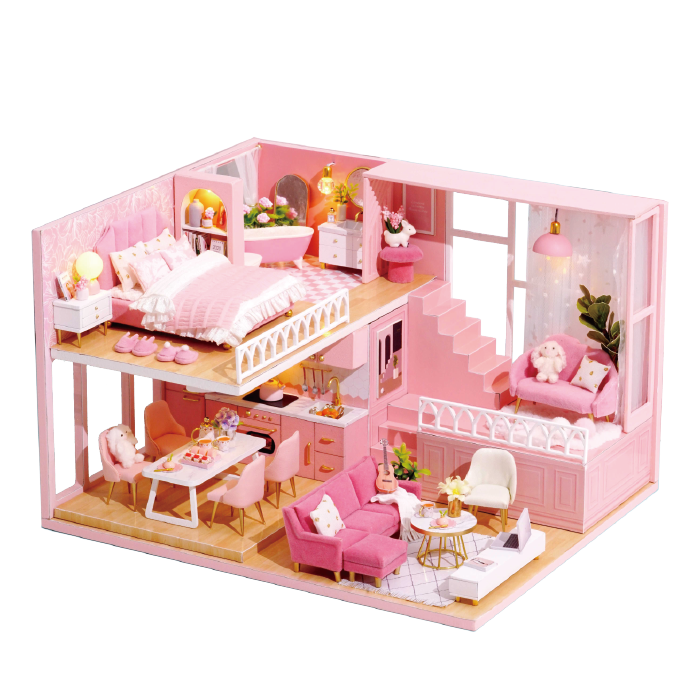 

DIY House румбокс сборный миниатюрный дом Warm Time, Розовый