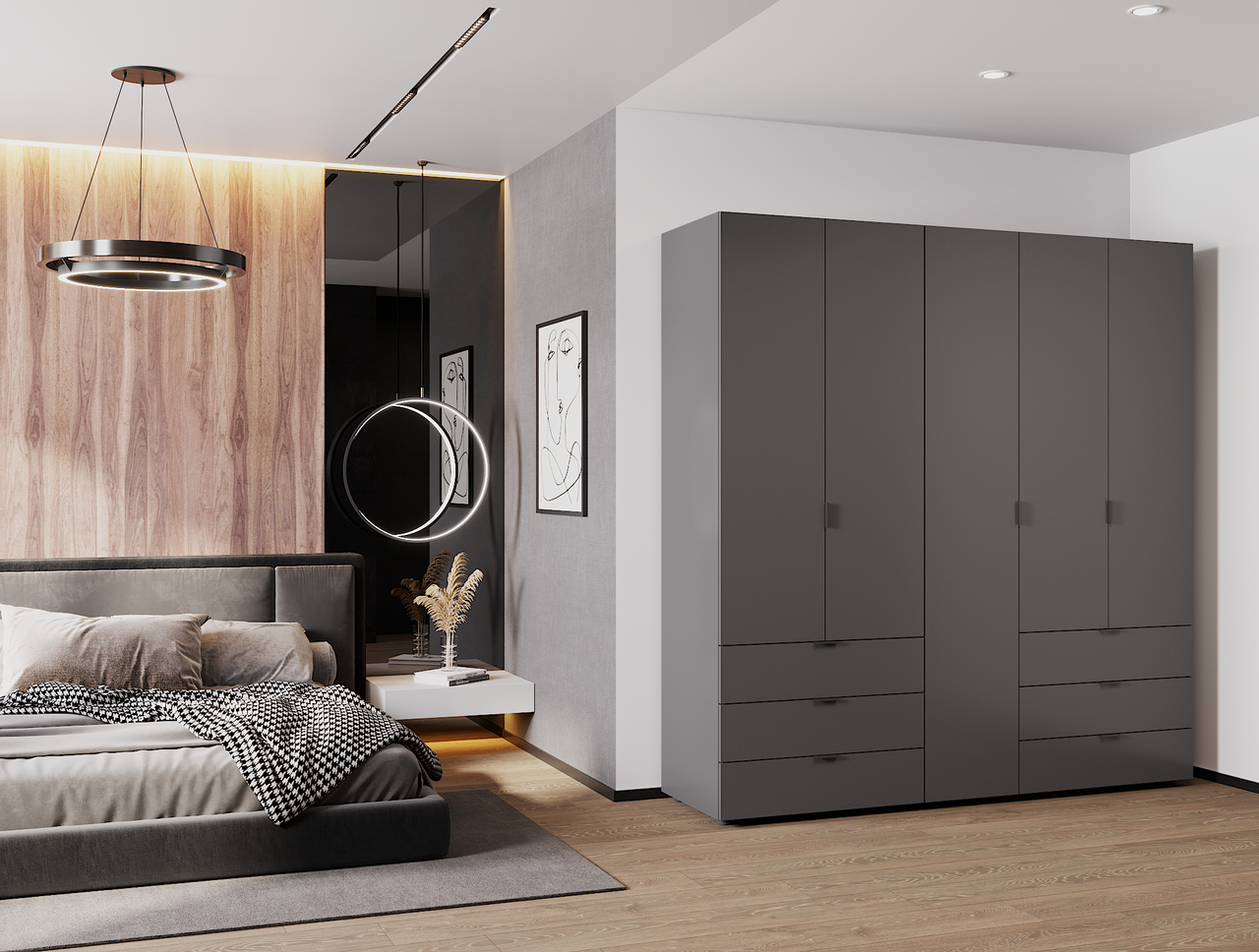 Розпашна Шафа для одягу Doros Гелар комплект Графіт 2+3 ДСП 193,7х49,5х203,4 (42002132) 3