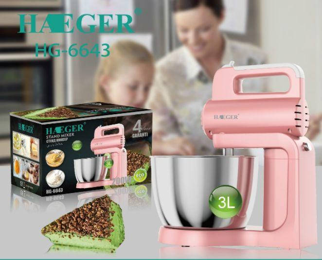 

Миксер с чашей HAEGER 3 литра металлическая чаша, 200 Ватт, 5 скоростей, Розовый