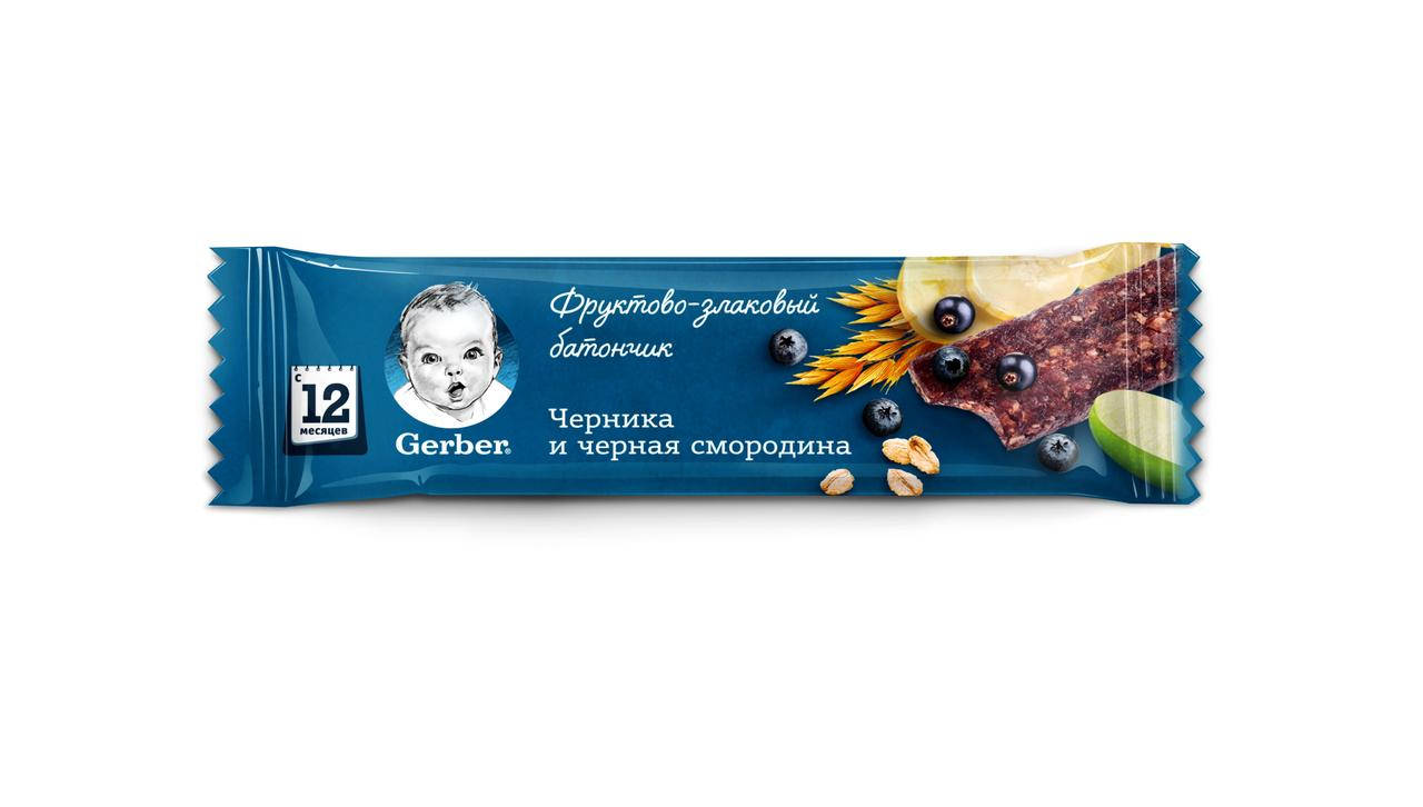 

Фруктово-злаковый батончик Gerber® с черникой и черной смородиной, 25г