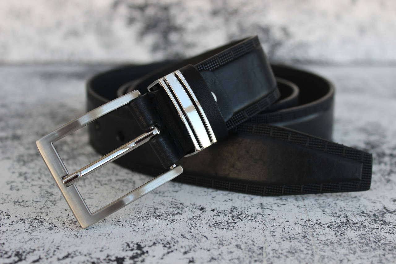 

Мужской ремень кожаный черный классический 35 мм