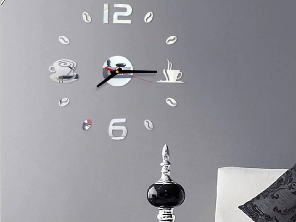 

Часы Кофейные зерна 3D настенные зеркальные Серебристый