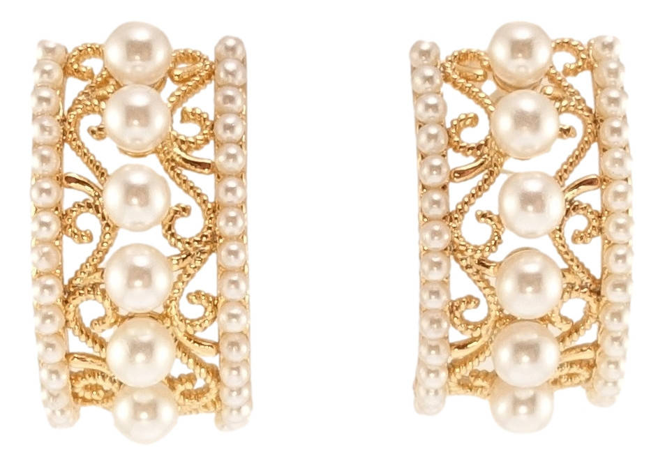 

Серьги Xuping Позолота 18K гвоздики (пусеты) "Ажурные дуги с жемчугом"