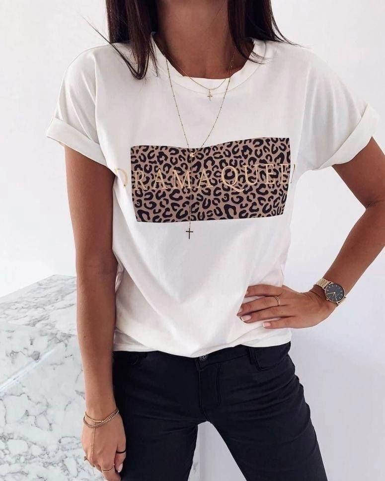 

Стильная коттоновая женская футболка с леопардовым принтом; универсал 42-46, Турция