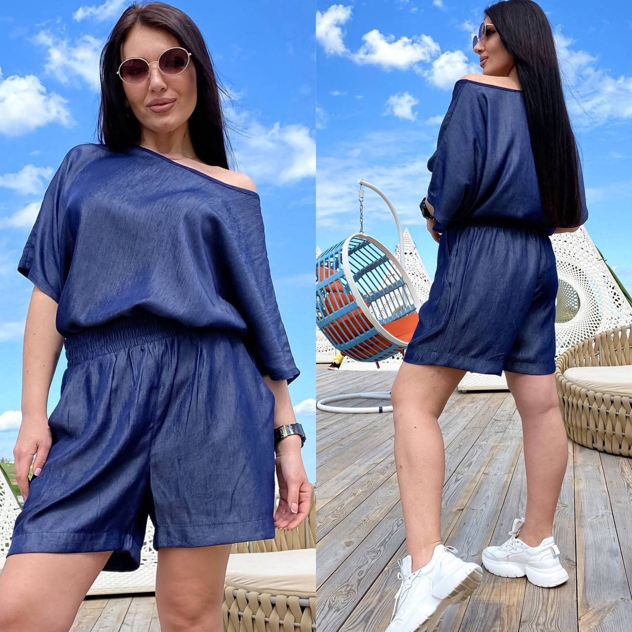 

Женский штапельно джинсовый костюм (шорты+ туника) 58-60 "LARA" недорого от поставщика, Разные цвета