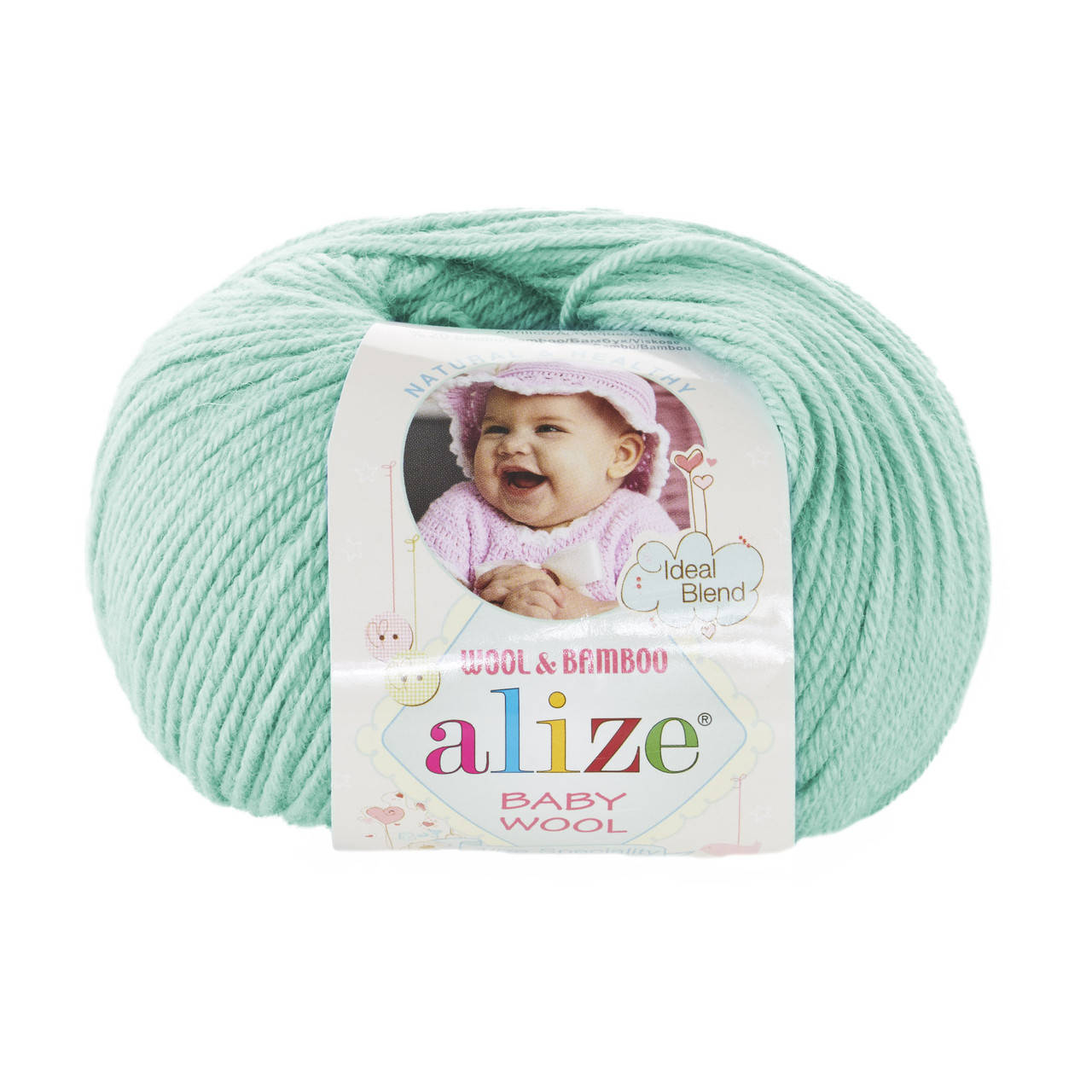 

Детская зимняя пряжа Ализе BABY WOOL цвета водяная зелень